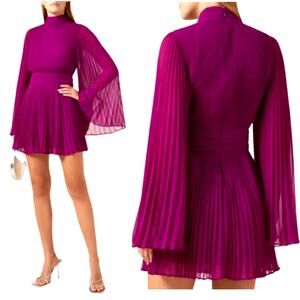 Milly Rosemary Dress in Pleated Chiffon flowy mini Dress Size 6 in Fuschia pink